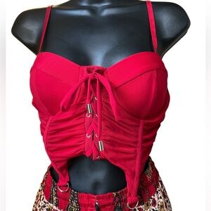 Blaishe Red Corset Top with Back Zip, Lace Up Front NWT